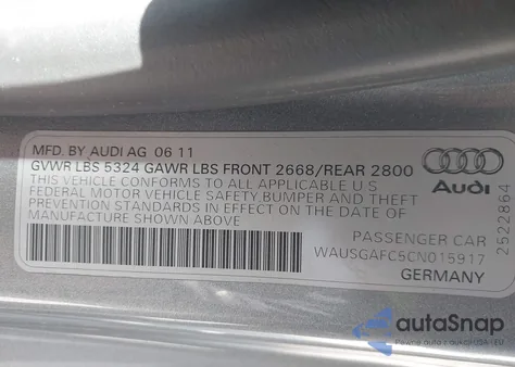 2012 Audi A7 Premium from USA, damaged, VIN WAUSGAFC5CN015917
